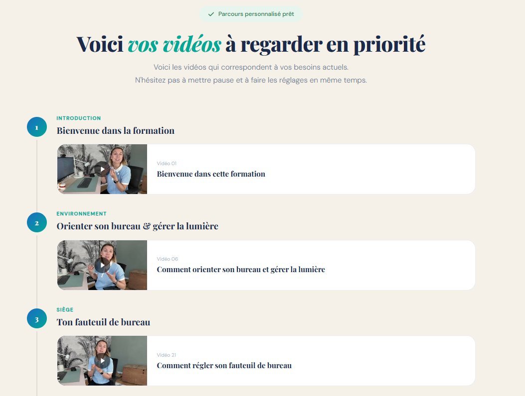 Aperçu de l'espace de formation WORKiné : parcours vidéo personnalisé avec les vidéos à regarder en priorité